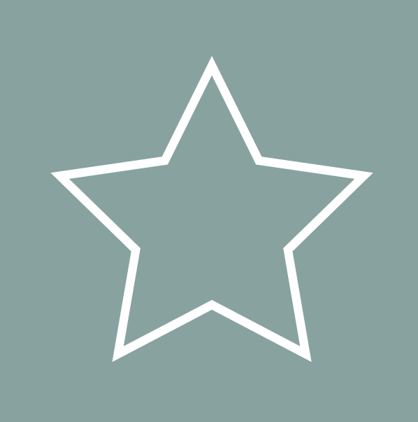 A white-outlined five-pointed star on a sage green background.